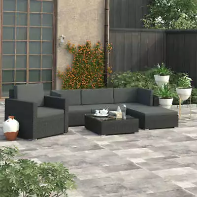 VidaXL 6 Piece Garden Lounge Set With Cushion Poly Rattan Black Patio • $1157.28