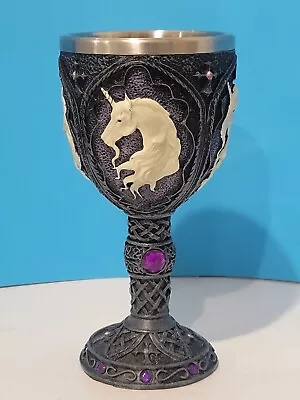 Medieval Royal Unicorn Goblet White Unicorn Purple Stones Stainless Steel Insert • $24.99