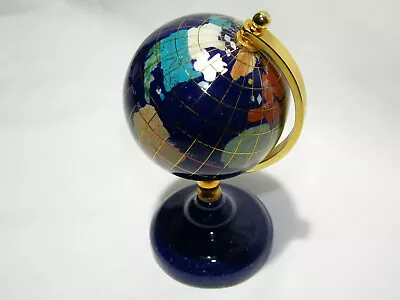 Mini World Globe Blue Lapis Gemstone Inlay With Brass Rotating 6 Inch • $39.99