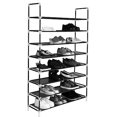 8-Tier Black Shoe Rack Organizer Large Storage Stand Closet Shelf Furniture • £14.45