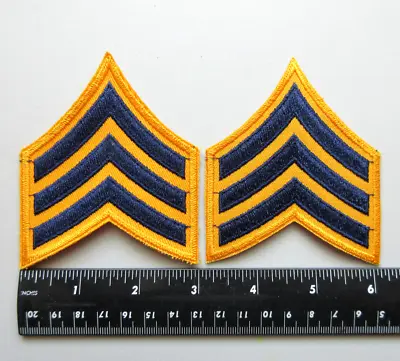 Sergeant Military Security Officer Rank Stripes Patches (dark Blue / Yellow) • $5.99