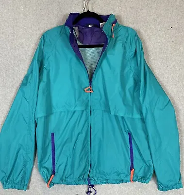 Woolrich 100% Nylon Windbreaker Men’s Large Vtg 90s Hood Caped Vented Aqua Blue • $29.85