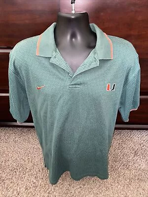 Nike Team Fit Dry Miami Hurricanes Green Polo Shirt Short Sleeve Mens Large • $18.96