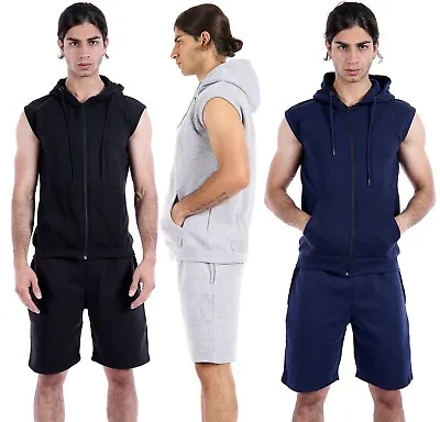 £14.95 • Buy Mens Sleeveless Hoodies Tracksuit Vest Tops Shorts Bottoms Gym Gilet Short Set