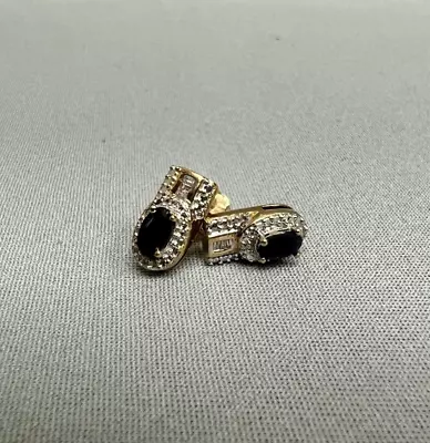 VINTAGE 10K Preloved Blue Sapphire & Diamonds Studs Earrings • $99