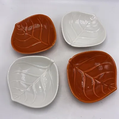 Vtg California USA Pottery 4 Leaf Set Bowls Cabbage Leaf 2 Orange 2 White L73 • $17.99