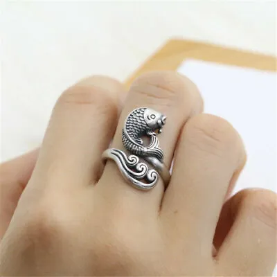 Elegant 925 Sterling Silver Charm Fashion Jewelry Koi Fish Ring One Size Fit All • $15.74