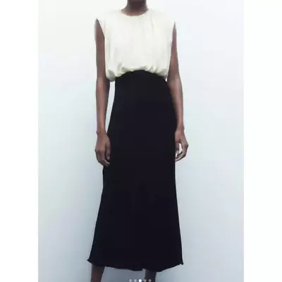 NWT ZARA Cut Out Midi Dress Two Tone Sleeveless Round Neck Black/White Womens XS • $60