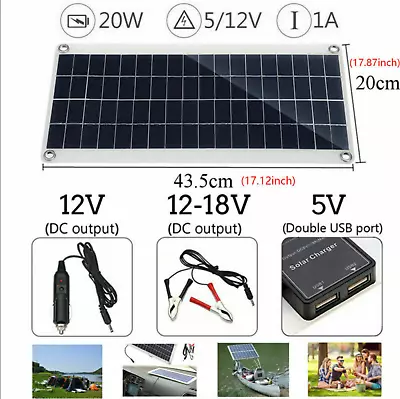 Portable 12V 20W Car Van Boat Caravan Camper Solar Panel Battery Charger Kit ¢ • £20.54