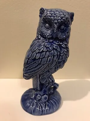 Ceramic Blue Owl Figurine Perched Decorative 5.5  Tall Vintage Collectible • $10