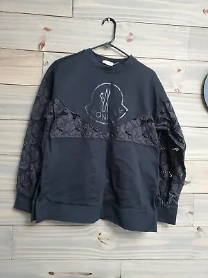 Moncler Front Logo Print Italy Black Sweatshirt Size M Womens With Lace/Macrame  • $77
