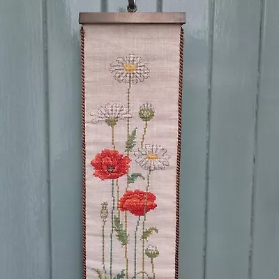 £15 • Buy Vintage Needlepoint/Cross Stitch Bell Pull/ Wall Hanging Poppies Daisies