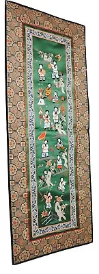 Vintage Oriental Chinese Silk Embroidered Table Scarf  Runner Tapestry Farmhouse • £81.92