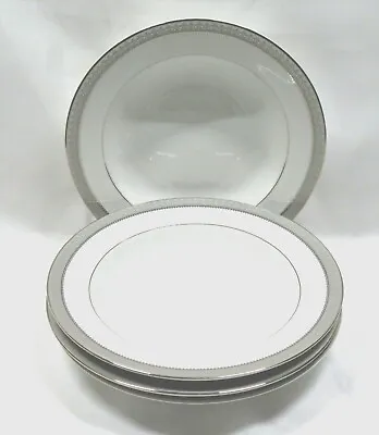 Mikasa Fine China Platinum Crown Rimmed Soup Bowls X4 White Platinum Band & Trim • $35.96