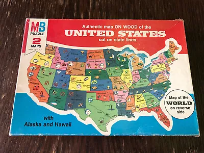 1975 VINTAGE MILTON BRADLEY Puzzle UNITED STATES+WORLD MAP Complete! • $10.99