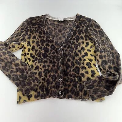 J. Crew Leopard Print Mohair Wool Blend Cardigan Size Large  • $23.50