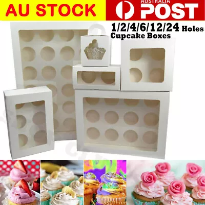 AU Premium Cupcake Box 2 4 6 12  24 Mini Hole Window Face Cases Party 5-100 PCS • $25.80