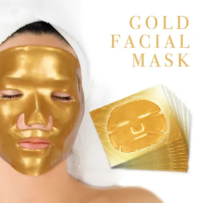 3 X Beauty New Crystal 24K Gold Powder Gel Collagen Face Mask Sheet Hyaluronic • £3.49