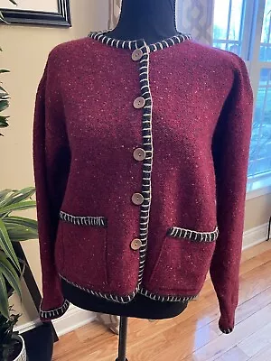 Vintage Woolrich Women's 100% Wool Button Down Red Cardigan Sweater Size Large • $45