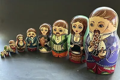 Vintage Nesting Stacking Dolls Set Hand Painted Ukraine ? Russian ? 9 Wood • $50