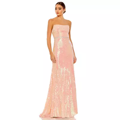 MAC DUGGAL Light Pink Sequined Strapless Rhinestone Belted Gown Dress Size 0 • $249
