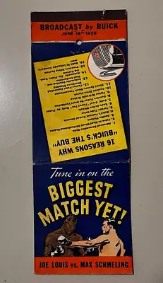 Super  LARGE 1936  Advertising Matchbook Joe Louis Vs. Max Schmeling  Excellent- • $15