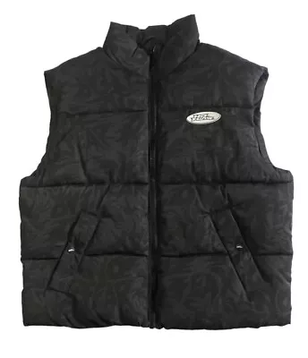 No Fear X H&M Full Zip Puffer Vest Men’s Small Black All Over Print Logo • $34