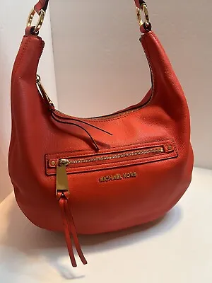 Michael Kors Rhea Medium Mandarin Leather Shoulder Bag Zip Top EUC • $129