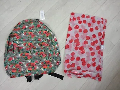 £1.99 • Buy Womens Rose & Dragonfly Oil Cloth Grey Backpack+ Warm Winter Cherry Print Scarf 