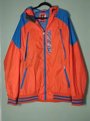 Volcom Men's XL Hooded Windbreaker Orange And Blue Nylon Full Zipper Jacket • $34.99