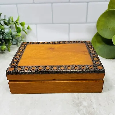 Pyrography Folk Art Box Poland Keepsake Box Carved Wood Burned Vintage • $21.15