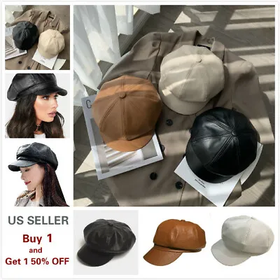 Artist Vintage Newsboy Cabbie Peaked Beret Cap Leather Baker Boy Visor Hat Cap • $12.88