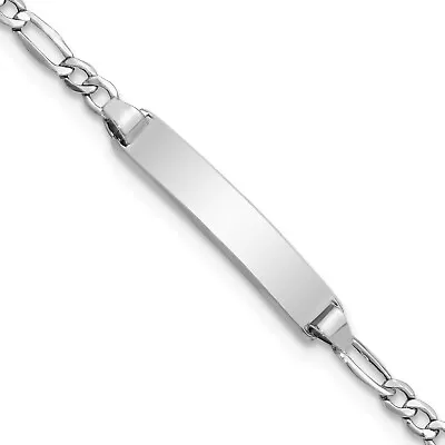 Avariah 14k White Gold WG Semi-Solid Polished Figaro ID Bracelet • $189.99