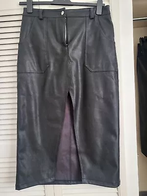 Miss Selfridge Long Leather Look Split Black Skirt. 12 Petite. Worn Once. • £10
