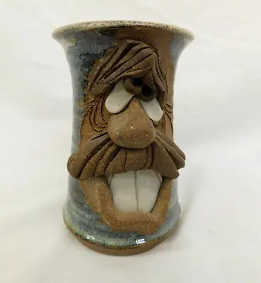 Mahon Made Stoneware Pottery Face Mug Moustache Man Blue Vintage • $39.95