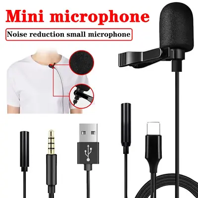 Clip-on Lapel Mini Lavalier Mic Microphone 3.5mm Adapter For Phone PC Recording • £7.99
