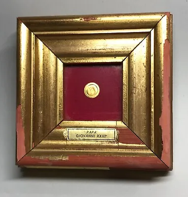 Pope John Gold Coin Mini Framed Under Glass 8K Papa Giovanni XXIII Vintage • $65