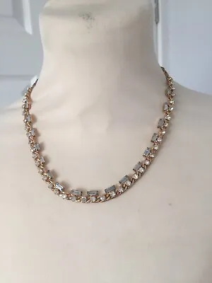 Statement Chunky Chain  Necklace Gold Tone Clear Grey Rhinestone • £6