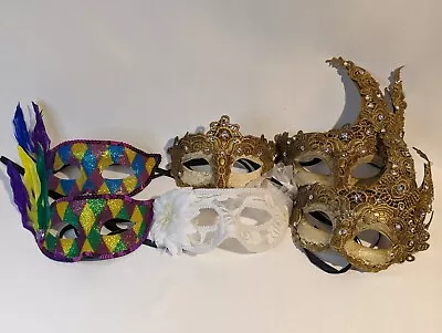 Lot Of 6 Venetian Brocade Lace Prom Party Masquerade Mask With Clear Rhinestones • $90