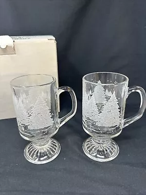 New Vintage Set 2 1992 Glass Christmas Mug Set Holiday Winter Horse Sleigh VG+ • $14.95