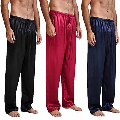 Mens Silk Satin Pajamas Pants Sleep Bottoms Sleepwear Trousers Clothes Top • $8.19