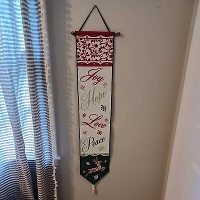 Manual Woodworkers And Weavers Holiday Wall Tapestry Joy Hope Love Peace Decor • $15