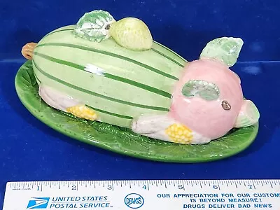 Vtg Majolica Anthropomorphic Harvest Pig Covered Butter Dish Gump's Italy • $100