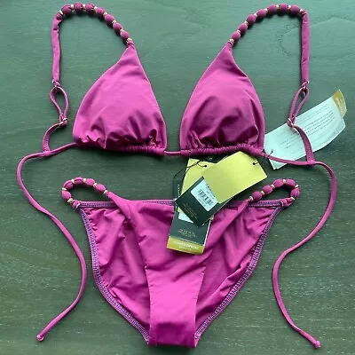 $242 NWT Vix Paula Hermanny Beads Tri Parallel Bikini Size M Color Plum • $120