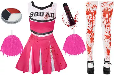 Adult Zombie Cheerleader Outfit Ladies Halloween Fancy Dress Womens Costume • £16.99