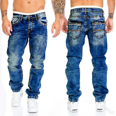 Mens Streets Casual Denim Straight Trousers Hip Hop Punk Distressed Jeans Pants • $29.01