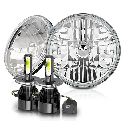 7 Inch Led GLASS Headlight Round ORIGINAL CLASSIC LOOK Conversion Chrome Pair • $89.99