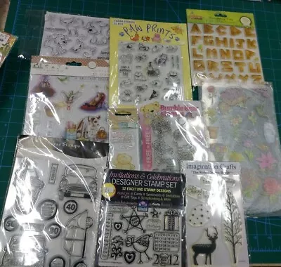 Joblot 10 Assorted Clear Stamp Sets Cats Cars Dogs Letters Etc • £5