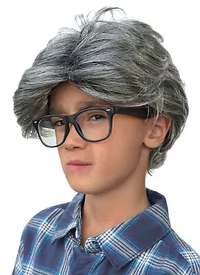 Old Man Wig Costume Accessory Child Kids Gray Hair Grey Grumpy Scientist Gramps • $12.95