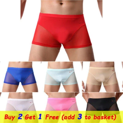 £9.71 • Buy Mens Sexy Boxer Shorts Mesh Brief See-Through Underwear Sheer Underpants Panties